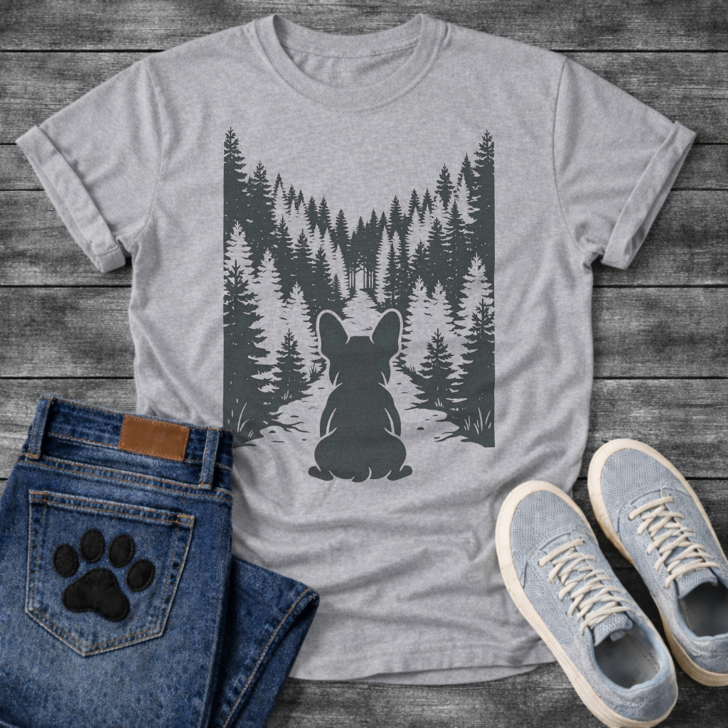 French Bulldog forest silhouette funny dog shirt unisex graphic tee