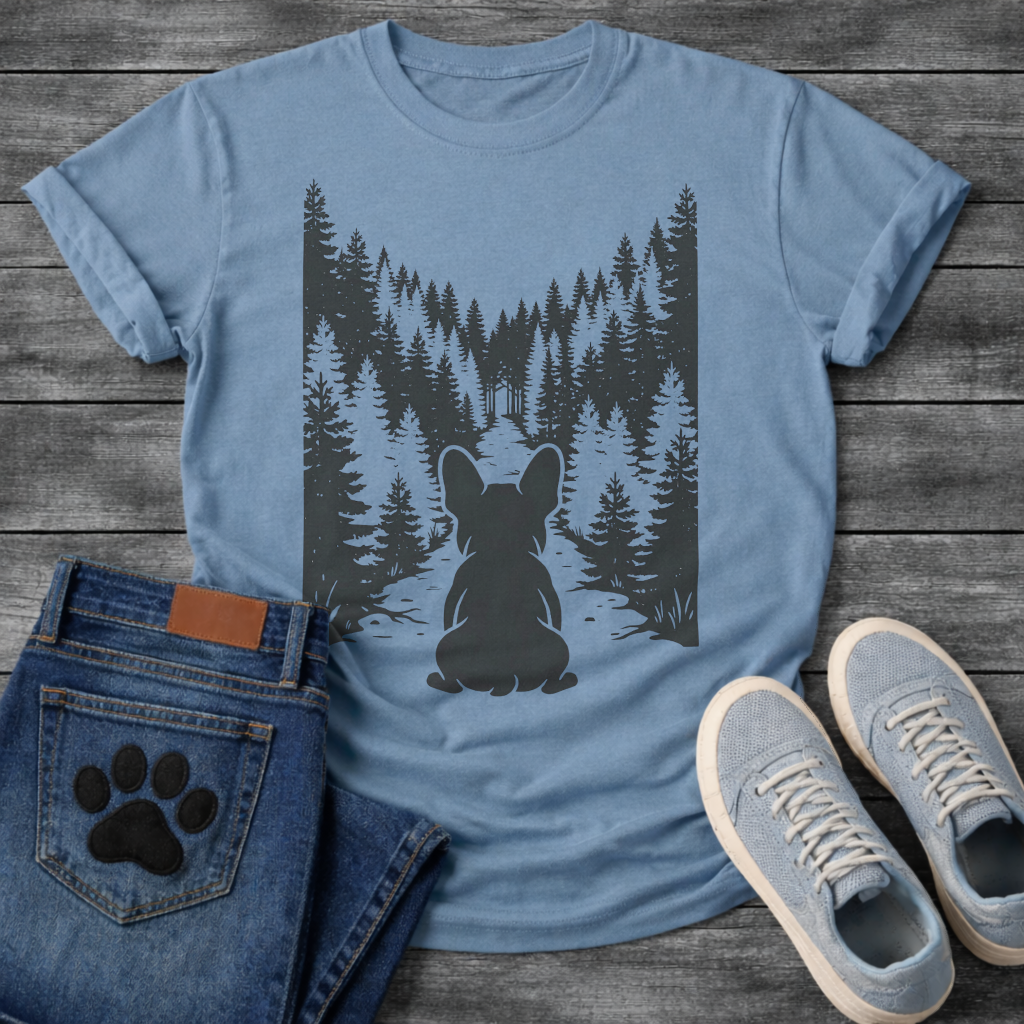 French Bulldog forest silhouette funny dog shirt unisex graphic tee