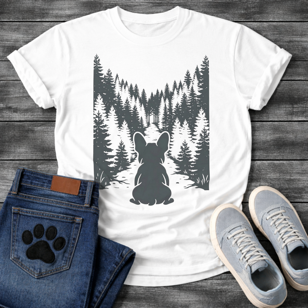 French Bulldog forest silhouette funny dog shirt unisex graphic tee