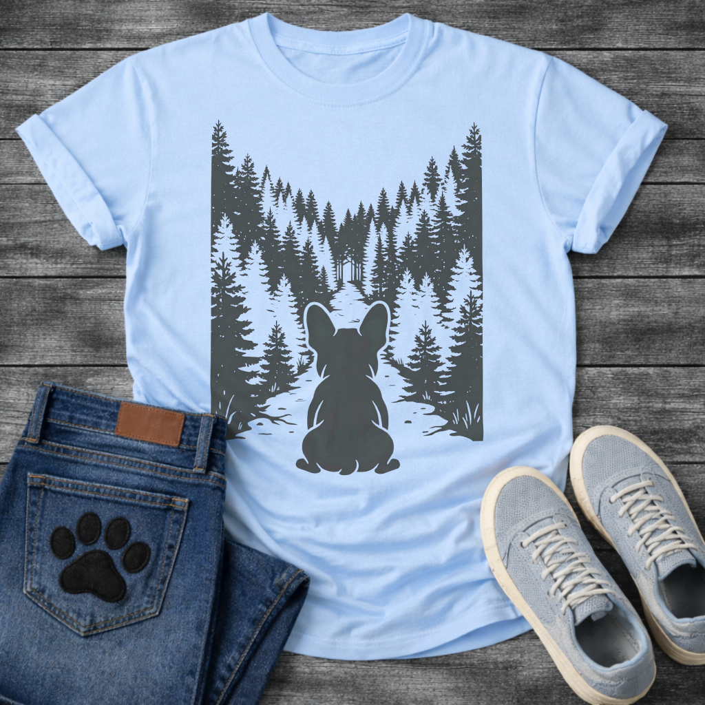 French Bulldog forest silhouette funny dog shirt unisex graphic tee