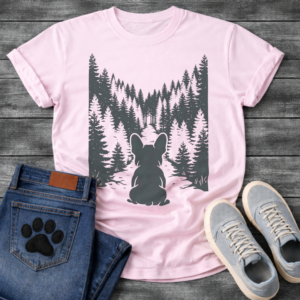French Bulldog forest silhouette funny dog shirt unisex graphic tee