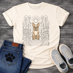 French Bulldog geometric line art forest sun graphic dog shirt unisex tee
