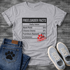 Funny dog owner t-shirt with freeloader facts list for pet parents