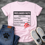 Funny dog owner t-shirt with freeloader facts list for pet parents