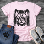 French Bulldog halftone portrait face graphic dog shirt unisex tee white