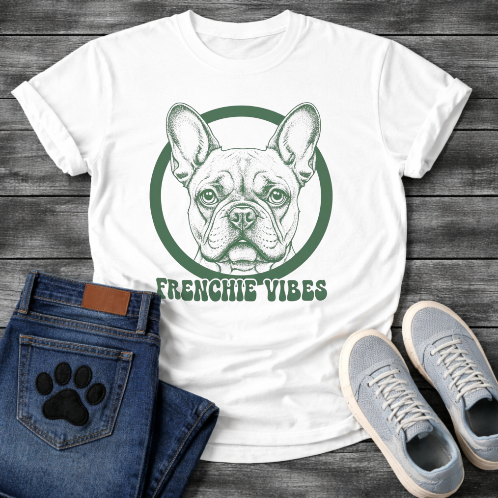 Frenchie Vibes funny dog shirt white French Bulldog pet lover apparel tee
