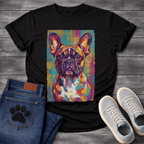 French Bulldog vibrant pop art portrait with colorful grunge background graphic tee
