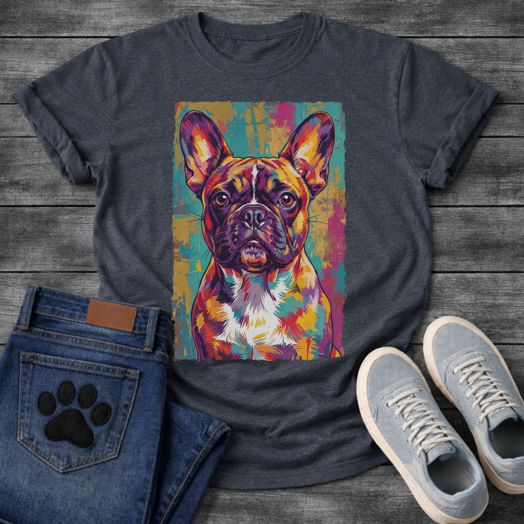 French Bulldog vibrant pop art portrait with colorful grunge background graphic tee
