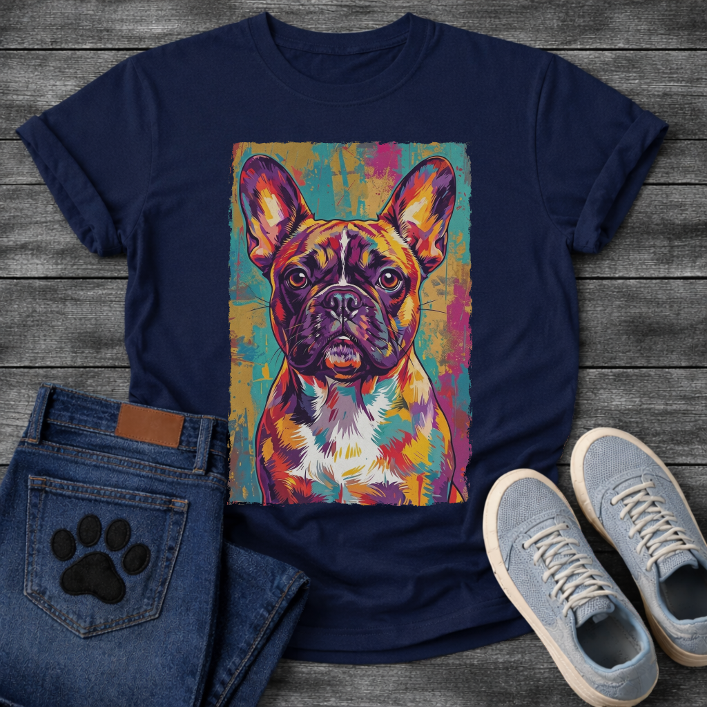 French Bulldog vibrant pop art portrait with colorful grunge background graphic tee
