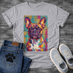 French Bulldog vibrant pop art portrait with colorful grunge background graphic tee

