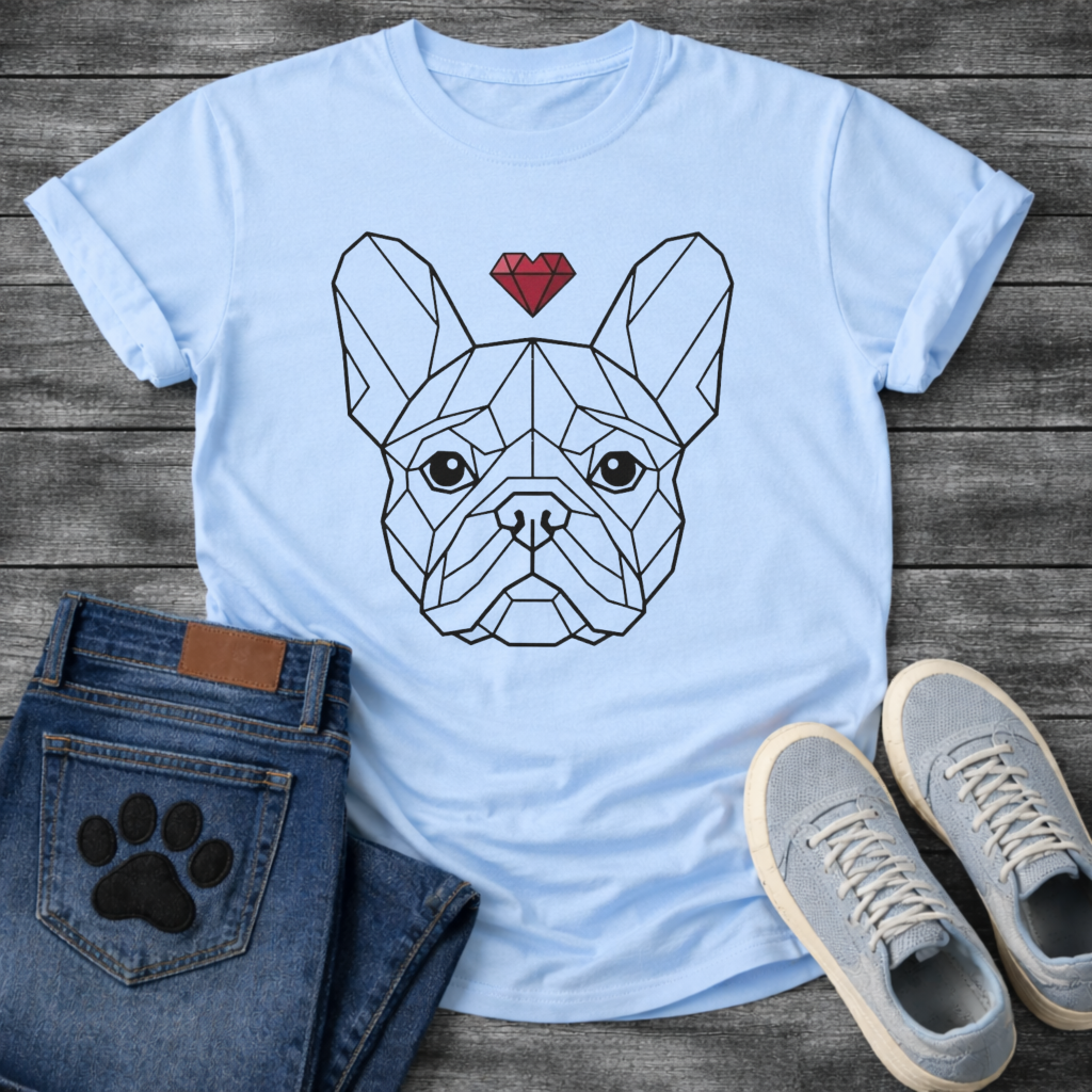 Frenchie Face geometric line art dog shirt white French Bulldog heart pet lover tee