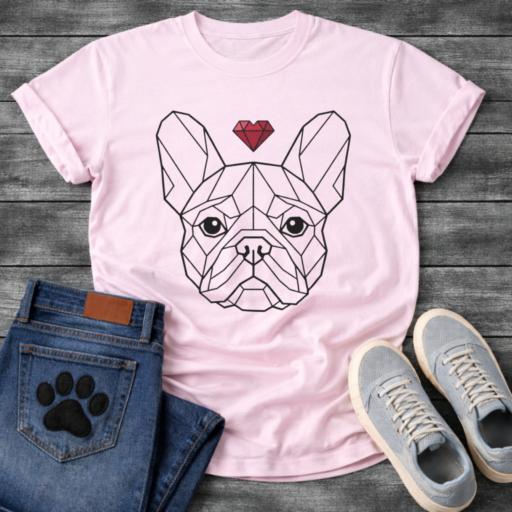 Frenchie Face geometric line art dog shirt white French Bulldog heart pet lover tee