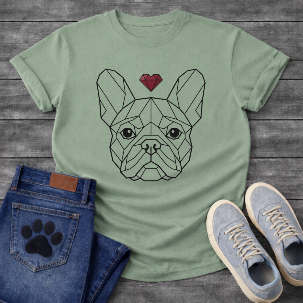 Frenchie Face geometric line art dog shirt white French Bulldog heart pet lover tee