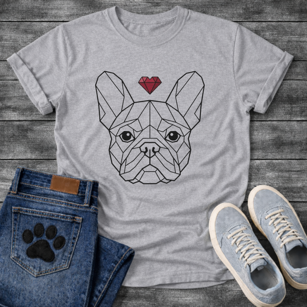Frenchie Face geometric line art dog shirt white French Bulldog heart pet lover tee