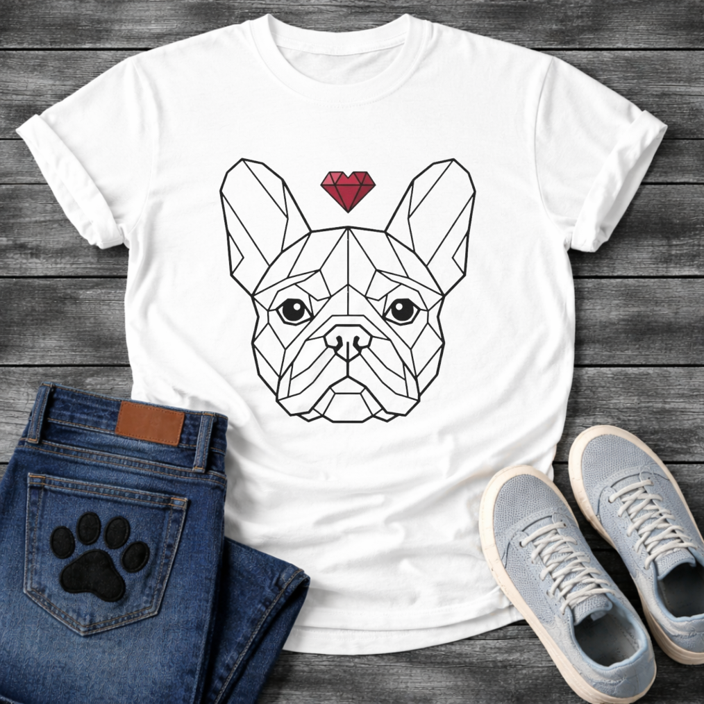 Frenchie Face geometric line art dog shirt white French Bulldog heart pet lover tee
