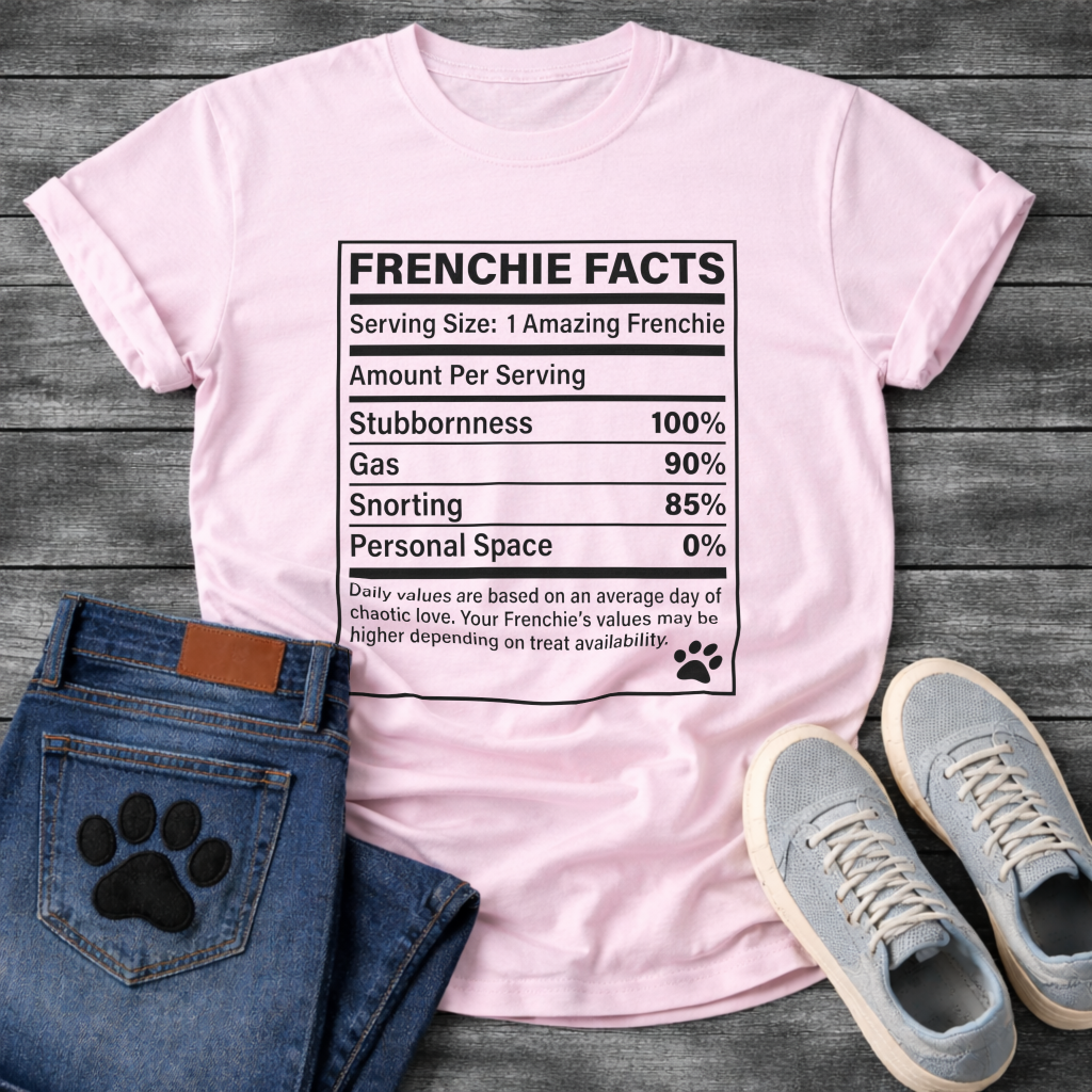 Frenchie Facts nutrition label funny French Bulldog shirt for dog lovers