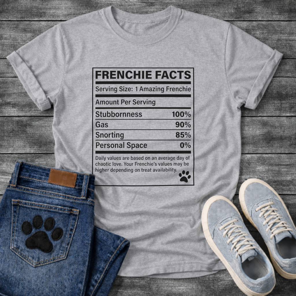 Frenchie Facts nutrition label funny French Bulldog shirt for dog lovers