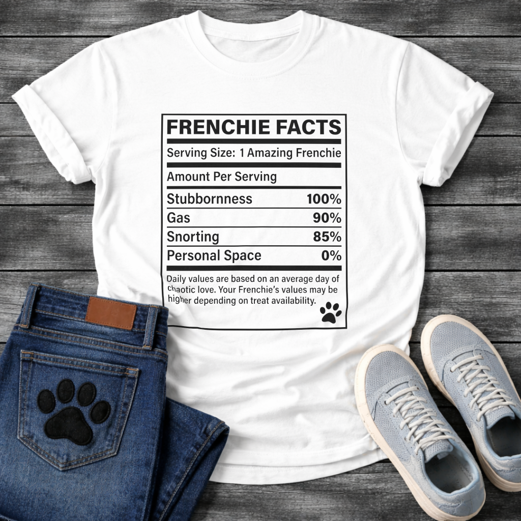 Frenchie Facts nutrition label funny French Bulldog shirt for dog lovers