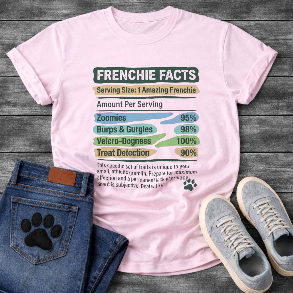 Frenchie Facts nutrition label parody funny French Bulldog t-shirt pet lover apparel