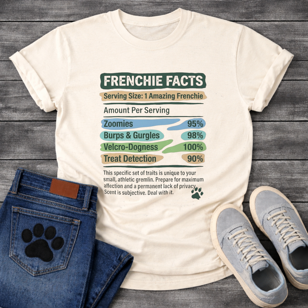 Frenchie Facts nutrition label parody funny French Bulldog t-shirt pet lover apparel