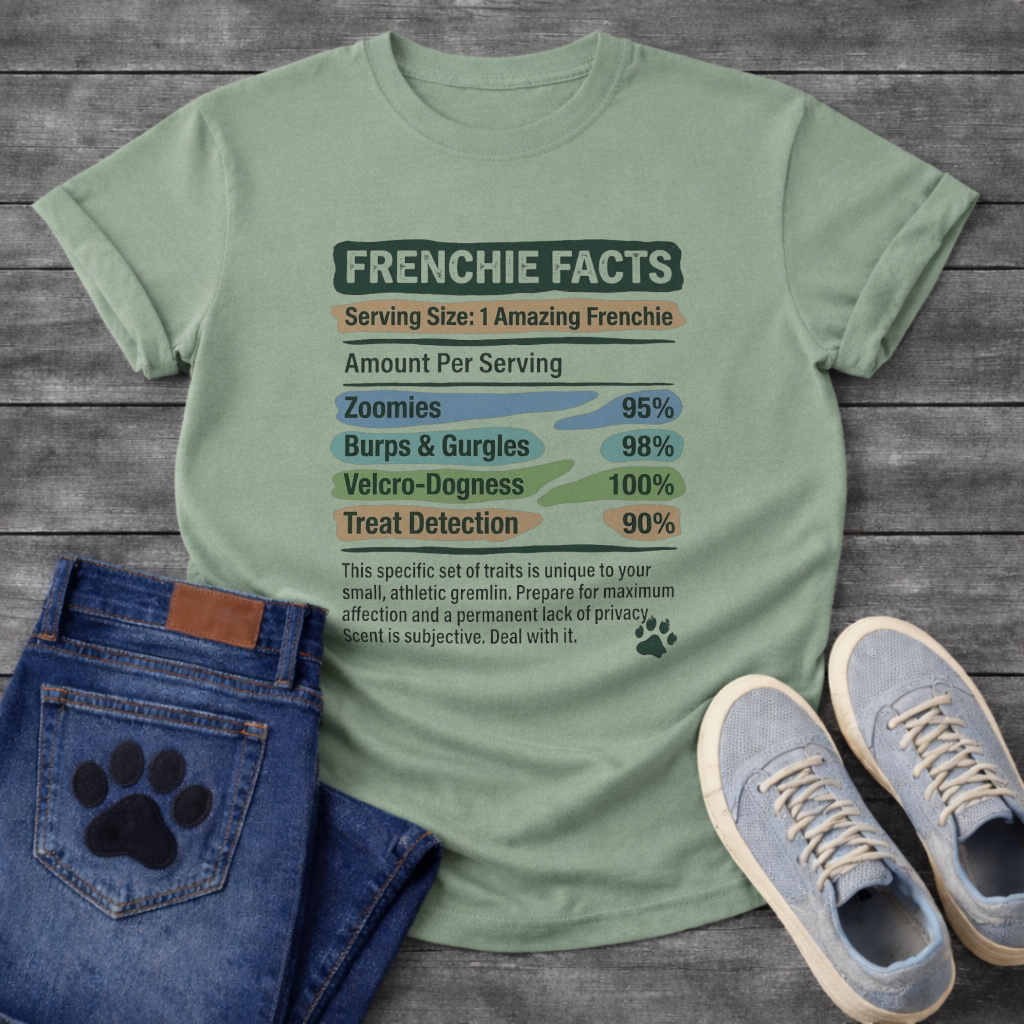 Frenchie Facts nutrition label parody funny French Bulldog t-shirt pet lover apparel