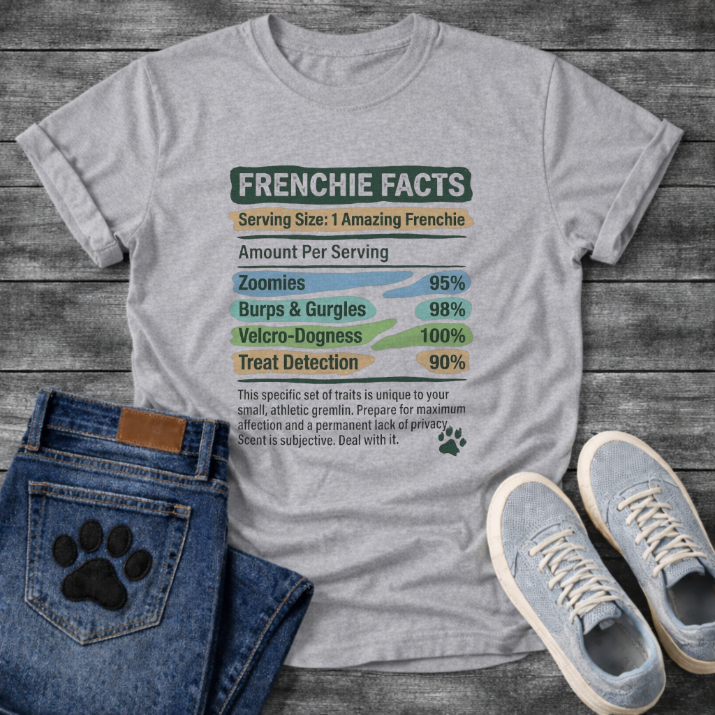 Frenchie Facts nutrition label parody funny French Bulldog t-shirt pet lover apparel