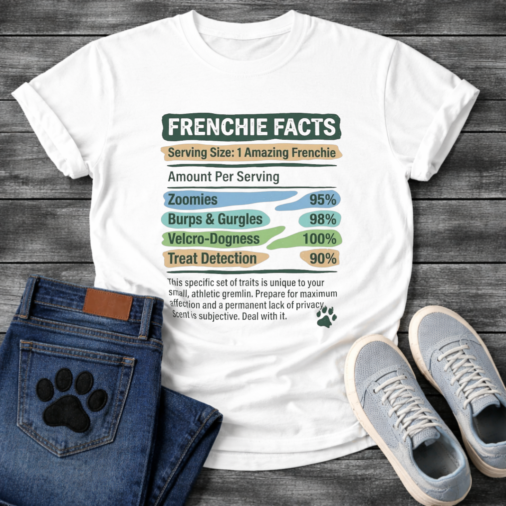 Frenchie Facts nutrition label parody funny French Bulldog t-shirt pet lover apparel