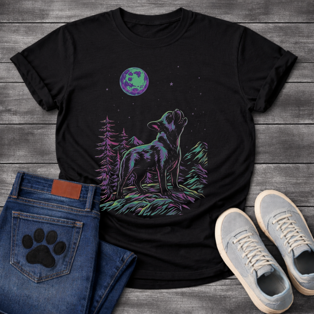 French Bulldog neon moon forest night graphic dog shirt unisex tee