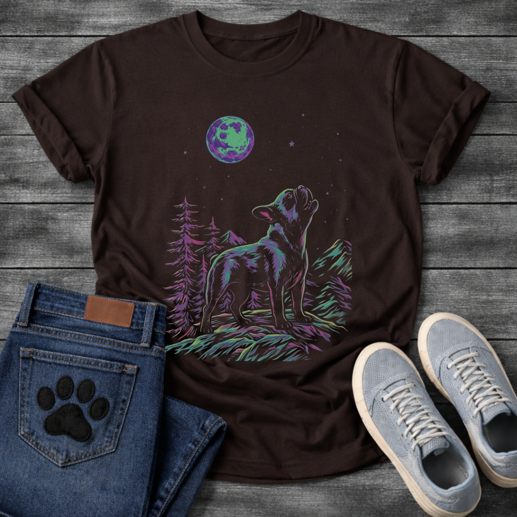 French Bulldog neon moon forest night graphic dog shirt unisex tee