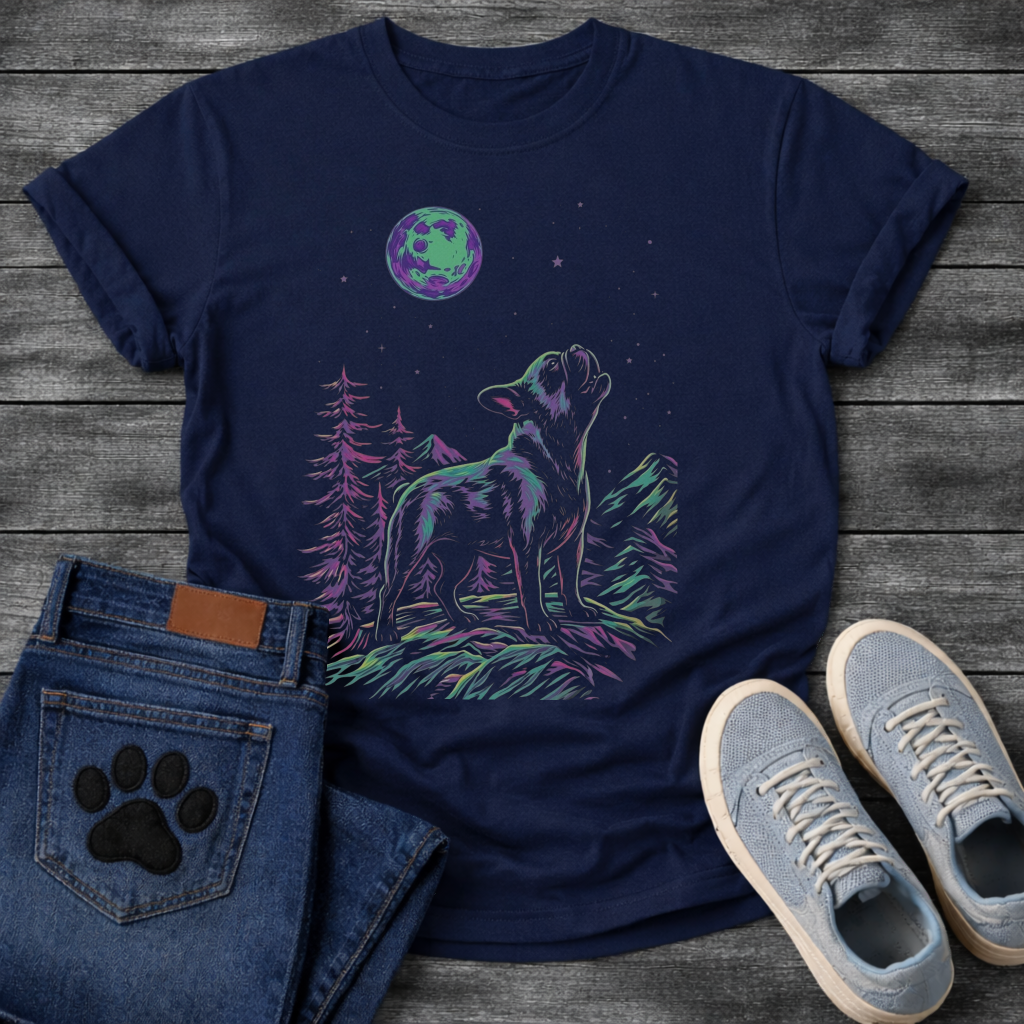 French Bulldog neon moon forest night graphic dog shirt unisex tee