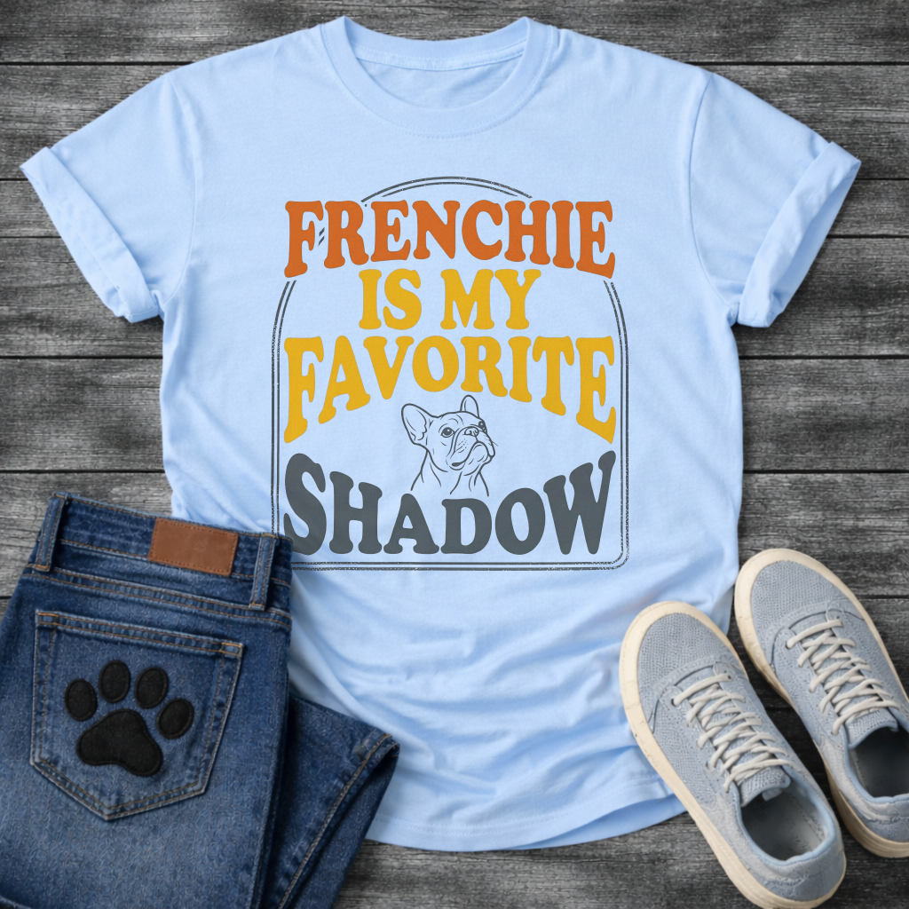 Frenchie Is My Favorite Shadow retro bold typography with French Bulldog line art graphic tee
