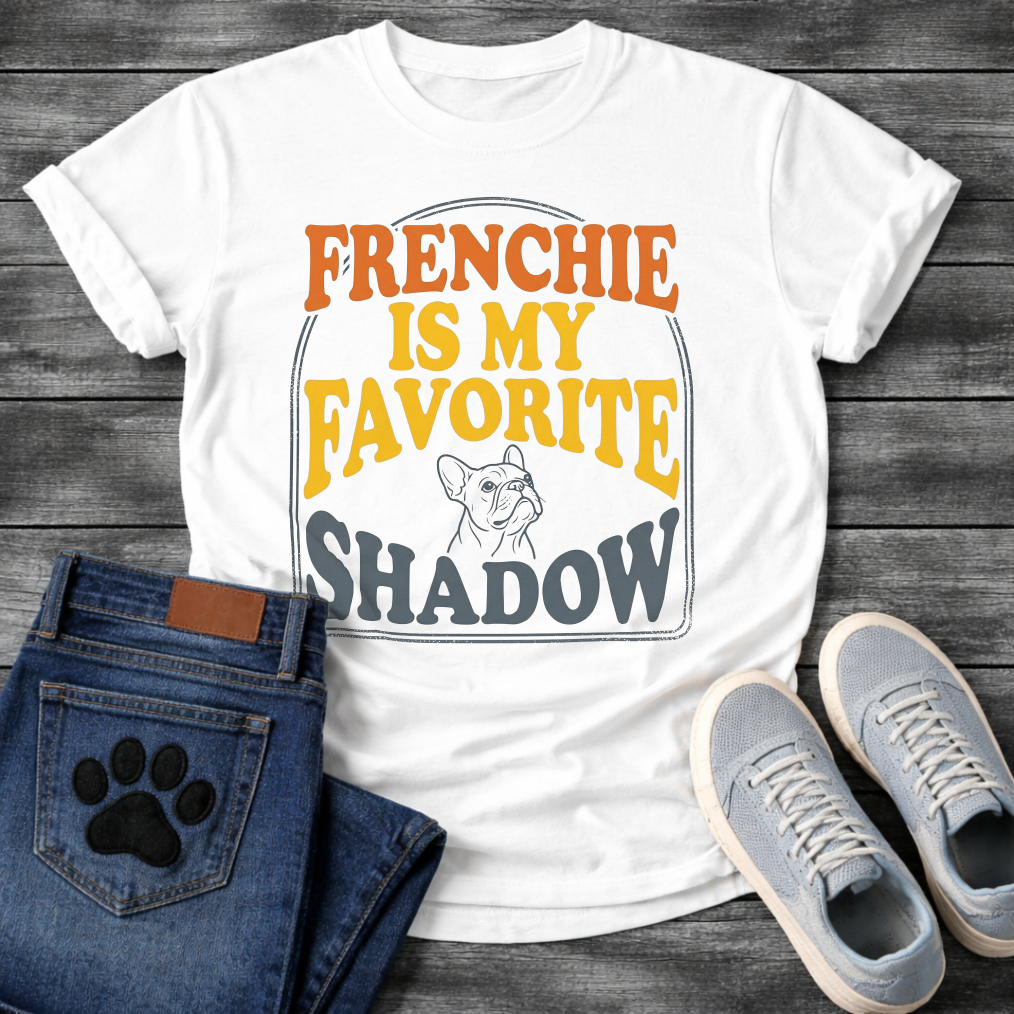 Frenchie Is My Favorite Shadow retro bold typography with French Bulldog line art graphic tee
