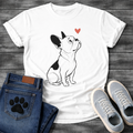 French Bulldog sketch illustration looking up at a red heart graphic tee