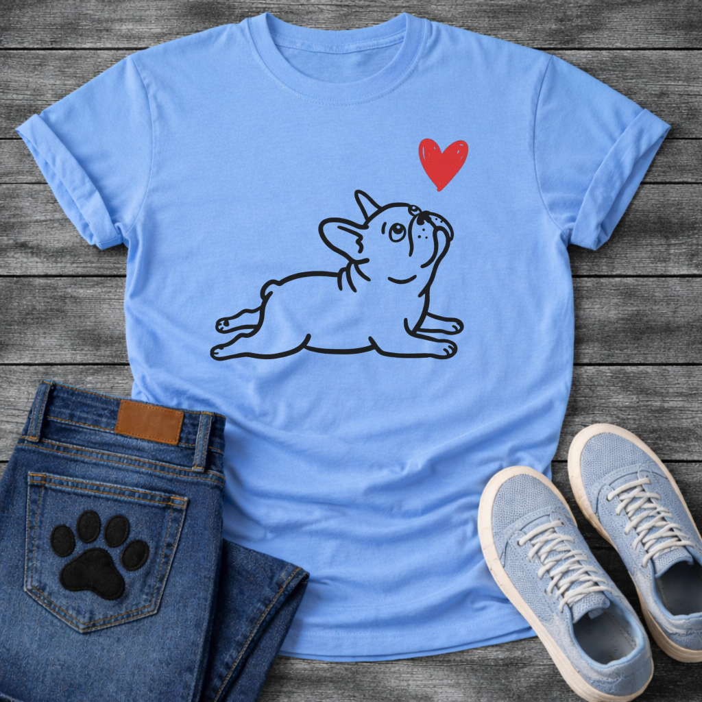 Frenchie Love cute dog shirt white French Bulldog line art heart pet lover tee