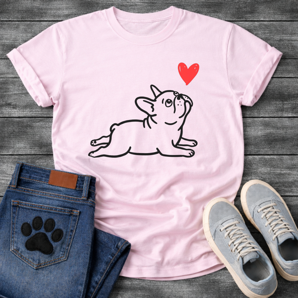 Frenchie Love cute dog shirt white French Bulldog line art heart pet lover tee