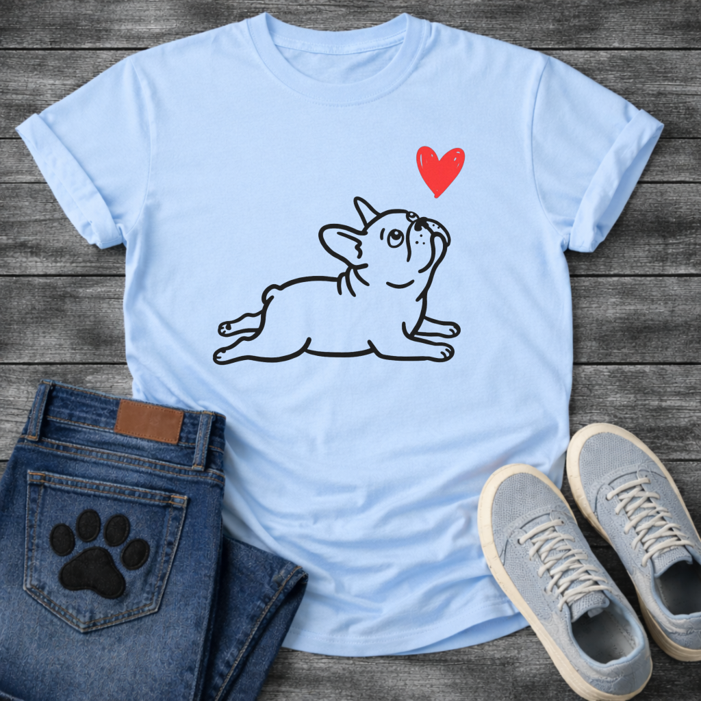 Frenchie Love cute dog shirt white French Bulldog line art heart pet lover tee