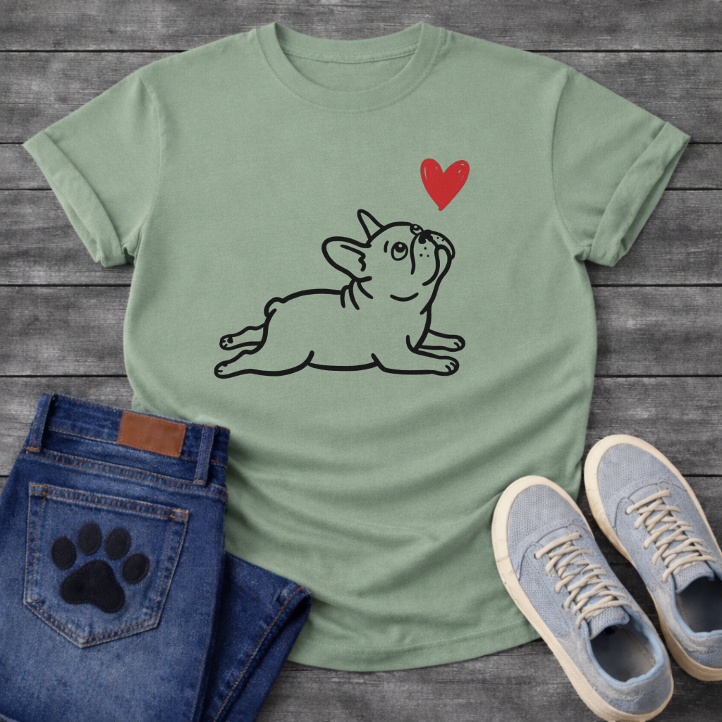 Frenchie Love cute dog shirt white French Bulldog line art heart pet lover tee