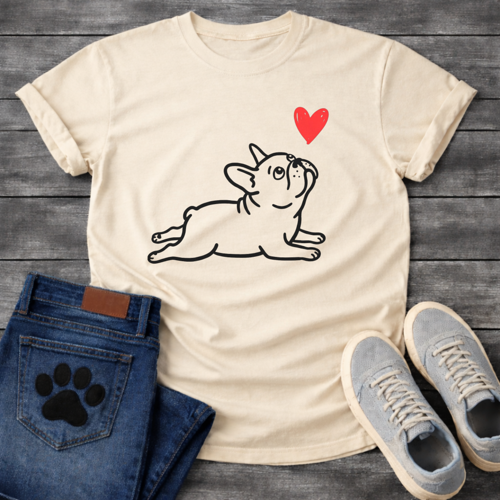 Frenchie Love cute dog shirt white French Bulldog line art heart pet lover tee