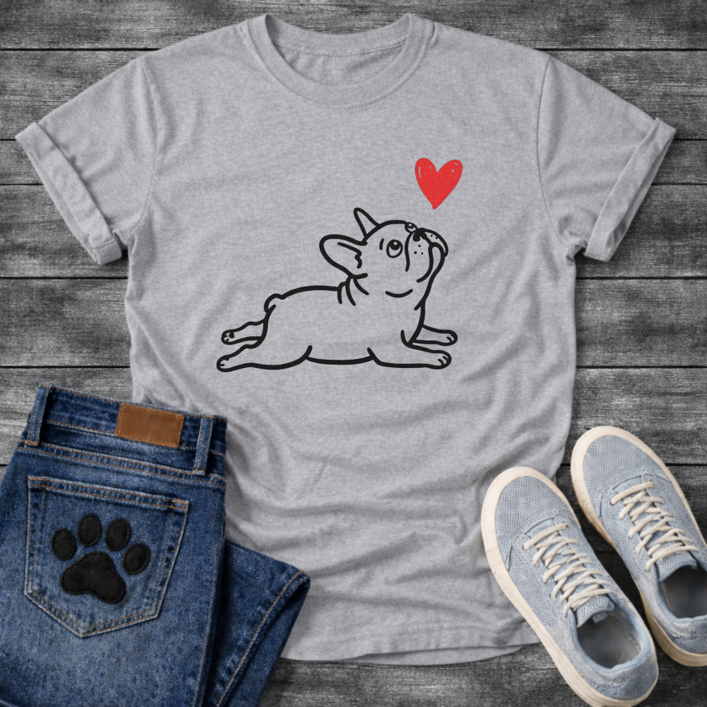Frenchie Love cute dog shirt white French Bulldog line art heart pet lover tee