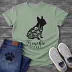 Frenchie Mama dog mom shirt white French Bulldog floral silhouette pet lover tee