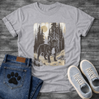 Frenchie moonlit forest woodcut vintage t-shirt sage gold black pet lover apparel dog lover gift
