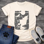 French Bulldog vintage woodcut mountain moon night graphic dog shirt unisex tee
