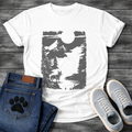 French Bulldog vintage woodcut mountain moon night graphic dog shirt unisex tee
