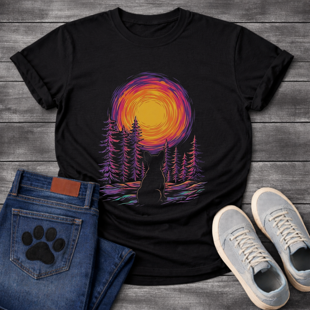 French Bulldog neon forest swirl sunset silhouette graphic dog shirt unisex tee