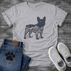 Frenchie double exposure night sky forest cabin silhouette t-shirt sage pet lover apparel
