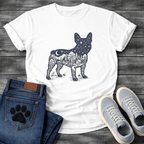 Frenchie double exposure night sky forest cabin silhouette t-shirt sage pet lover apparel
