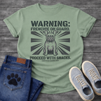 French Bulldog with sunburst background Warning Frenchie On Guard Proceed With Snacks Certified Guard Unit military stencil graphic tee