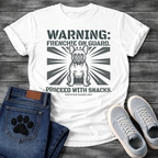 French Bulldog with sunburst background Warning Frenchie On Guard Proceed With Snacks Certified Guard Unit military stencil graphic tee