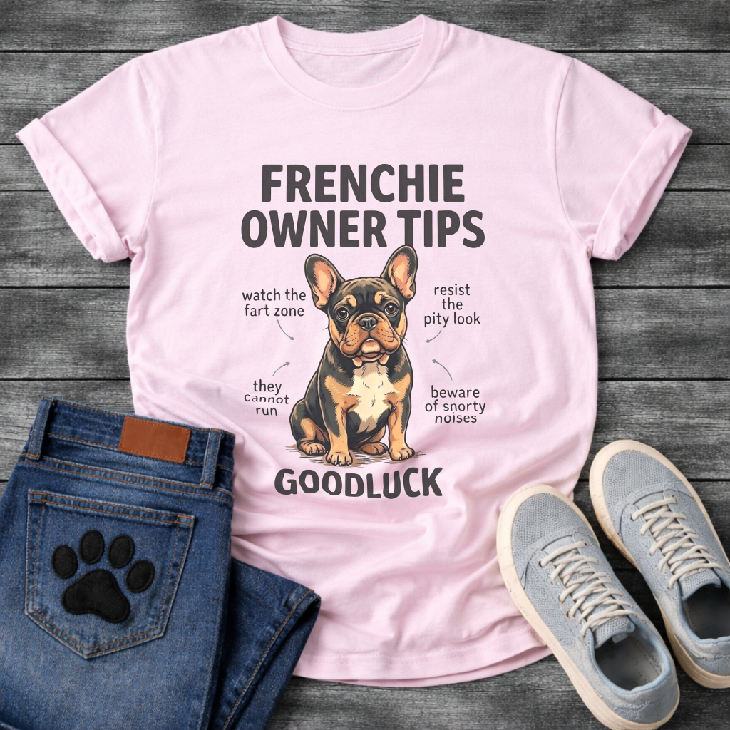 Frenchie Owner Tips diagram funny dog shirt French Bulldog graphic unisex tee
