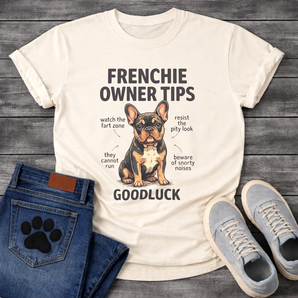 Frenchie Owner Tips diagram funny dog shirt French Bulldog graphic unisex tee
